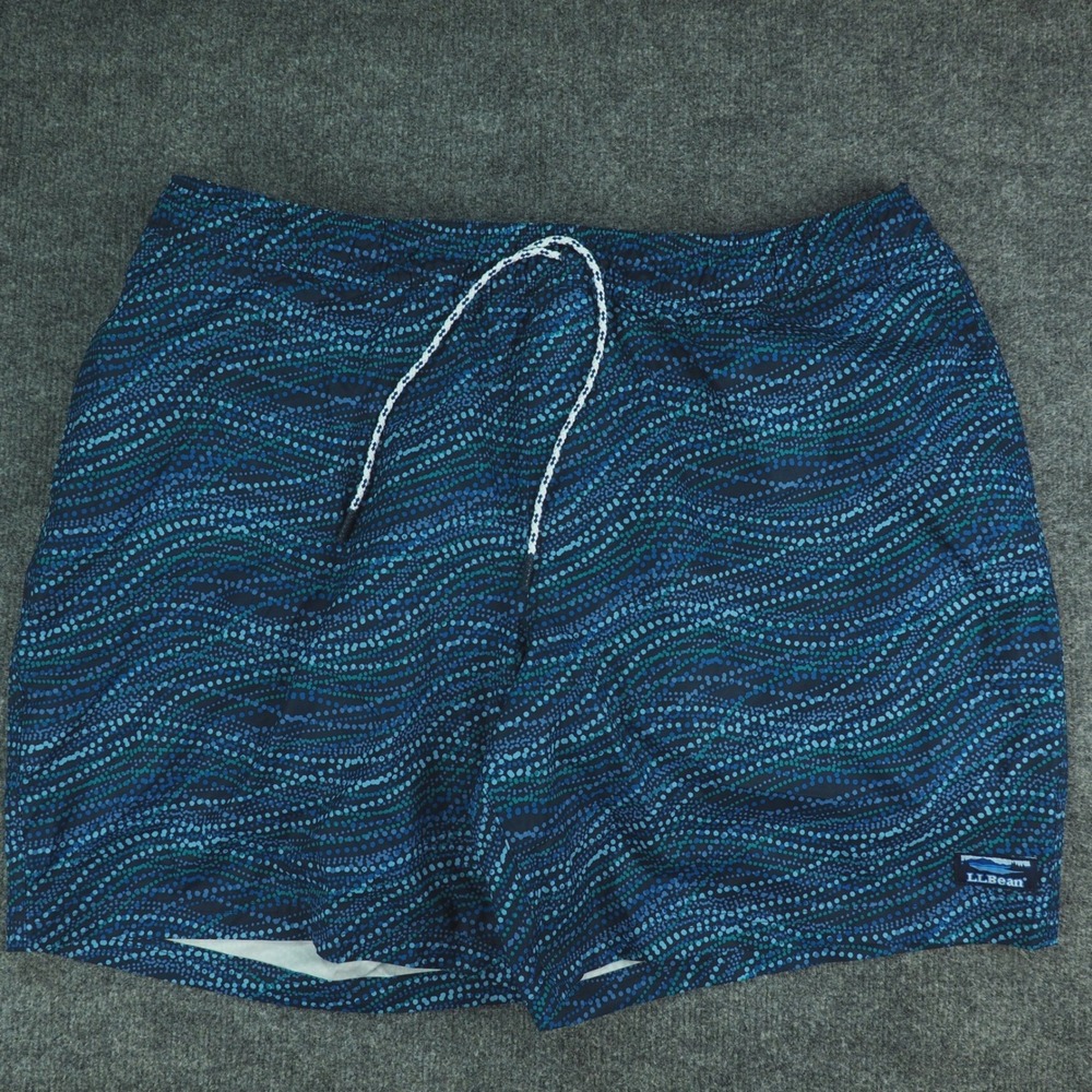 LL Bean Swim Trunks Mens XL Blue Dotted Wave Pattern Board Shorts Gorpcore Beach